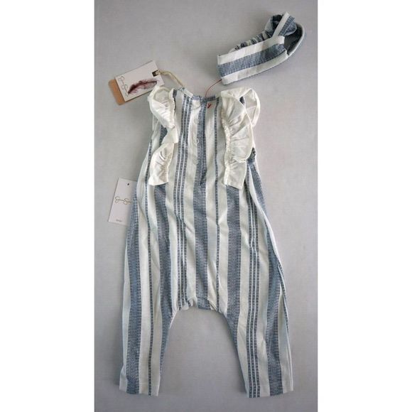 Jessica Simpson RB789JSH0 Baby Girl Sz 3/6 Months Navy Striped Romper w/Headband - Picture 2 of 7